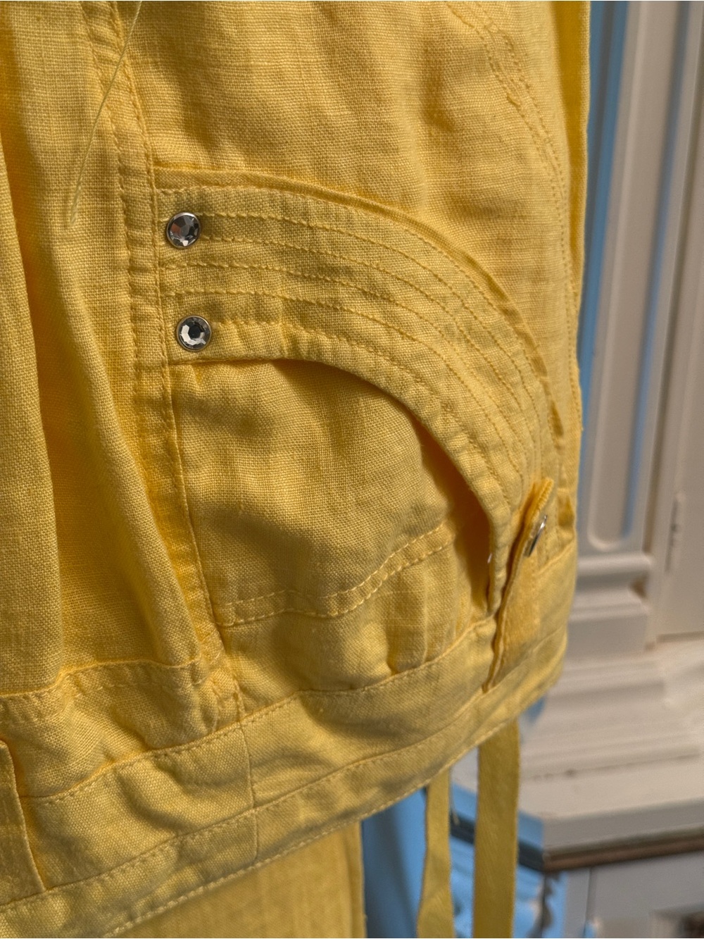 Women’s Yellow Cargo Linen Pants - Picture 2 of 9